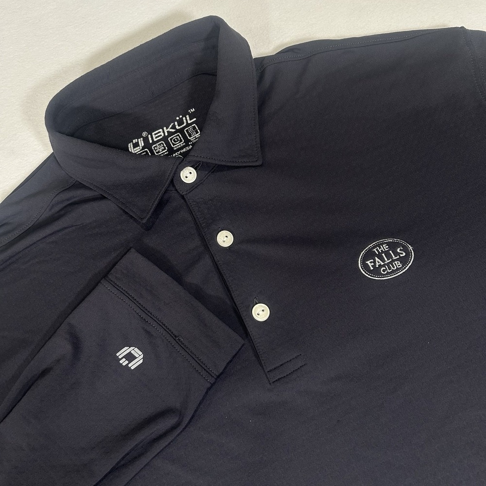 IBKUL Performance Polo Shirt Long Sleeve Black Quick Dry UPF‎ 50 Mens Large